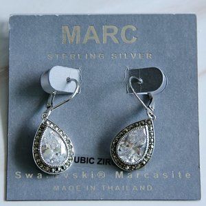 Sterling silver Swarovski Marcasite tear drop earrings by MARC NWOT